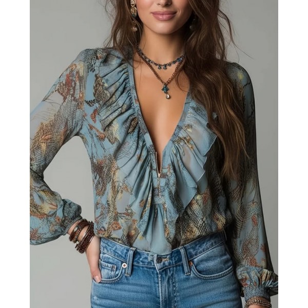 Блуза от шифон с цип