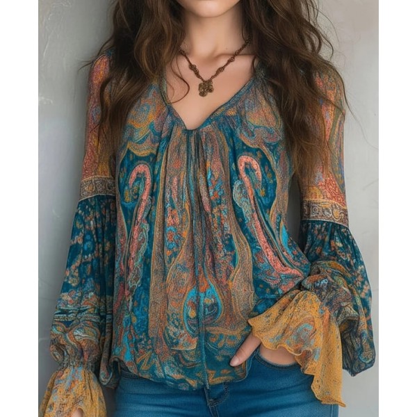 Блуза от шифон с пъстра щампа