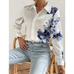 Бяла риза с асиметрична щампа