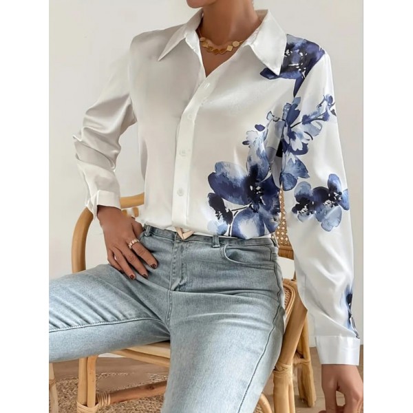 Бяла риза с асиметрична щампа