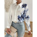 Бяла риза с асиметрична щампа