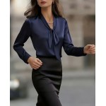 Официална блуза от сатен синя Официална блуза от сатен синя