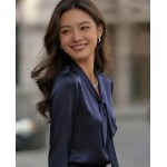 Официална блуза от сатен синя Официална блуза от сатен синя