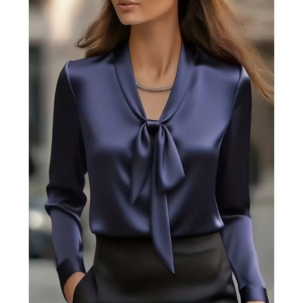 Официална блуза от сатен синя Официална блуза от сатен синя