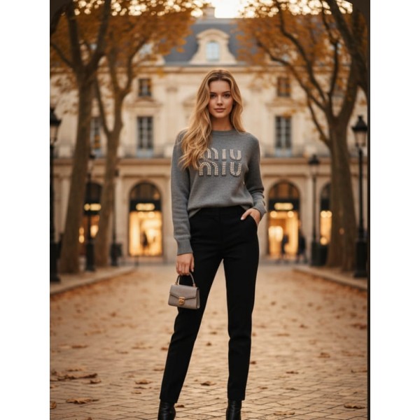 Сив пуловер MIU MIU