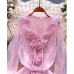 Модерна розова рокля с рози