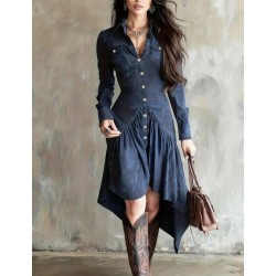 Тъмносиня асиметрична рокля