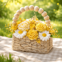 Букет от восъчни цветя в чантичка