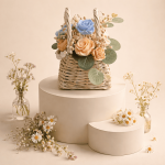 Букет от восъчни цветя в плетена чанта Букет от восъчни цветя в плетена чанта