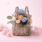 Букет от восъчни цветя в плетена чанта Букет от восъчни цветя в плетена чанта