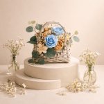 Букет от восъчни цветя в плетена чанта Букет от восъчни цветя в плетена чанта