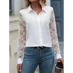 Бяла риза с дантелени ажурни ръкави Бяла риза с дантелени ажурни ръкави