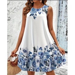 Бяла рокля със сини цветя