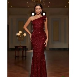 Дълга рокля бордо с пайети