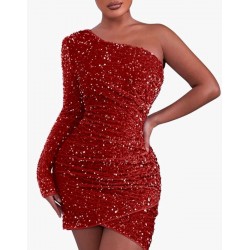 Къса плюшена рокля с пайети