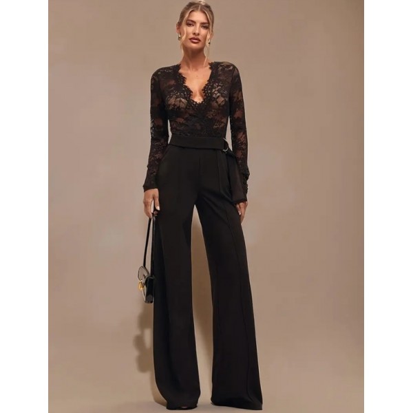 Официален черен гащеризон с дантела