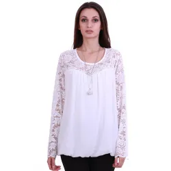 Бяла блуза с дантела 2XL