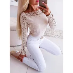 Блузка с дантела бежова