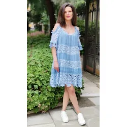 Лятна рокля бохо светлосиня