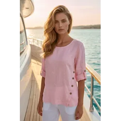 Ленена блуза с къс ръкав
